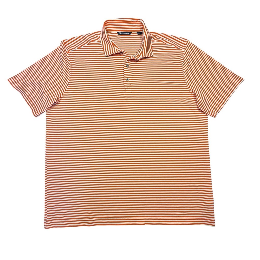 Cutter And Buck Men's Orange And White Strip Polo